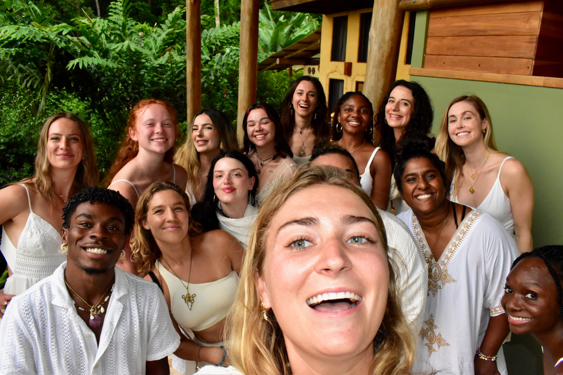 The whole crew in white for closing ceremony day