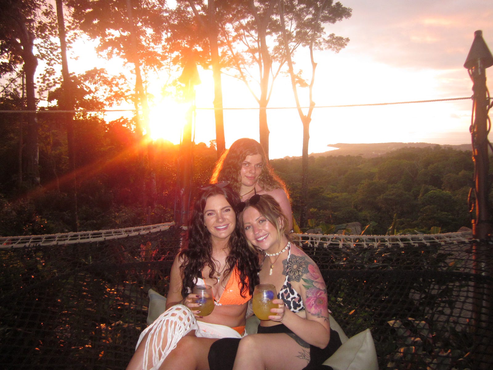 Three friends together at golden hour