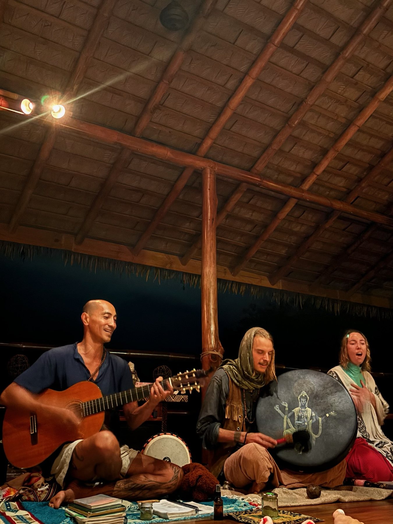 Live music and drums during an evening ceremony
