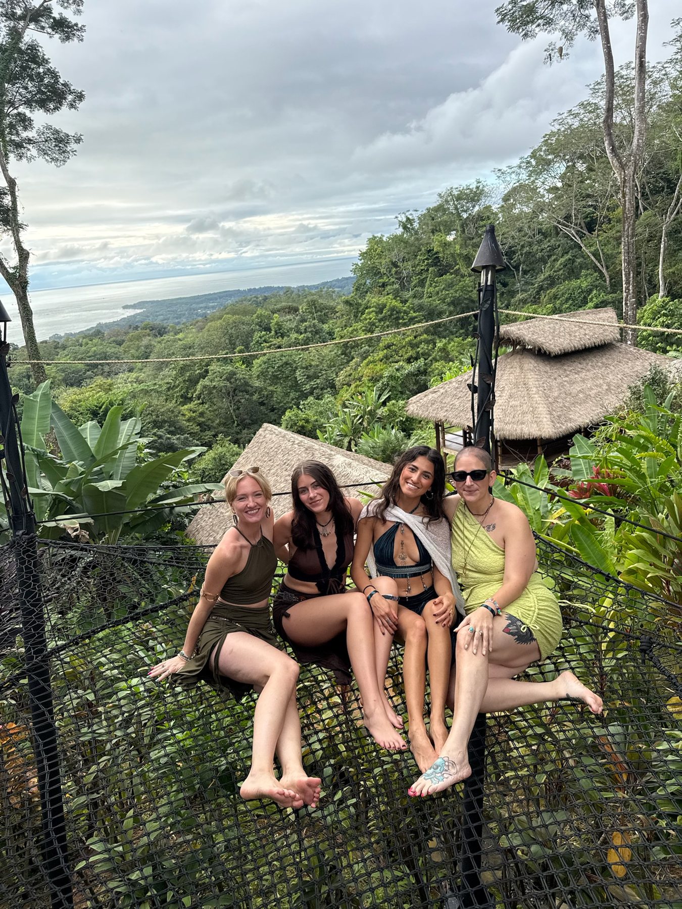 Small group on the nets looking out over the jungle
