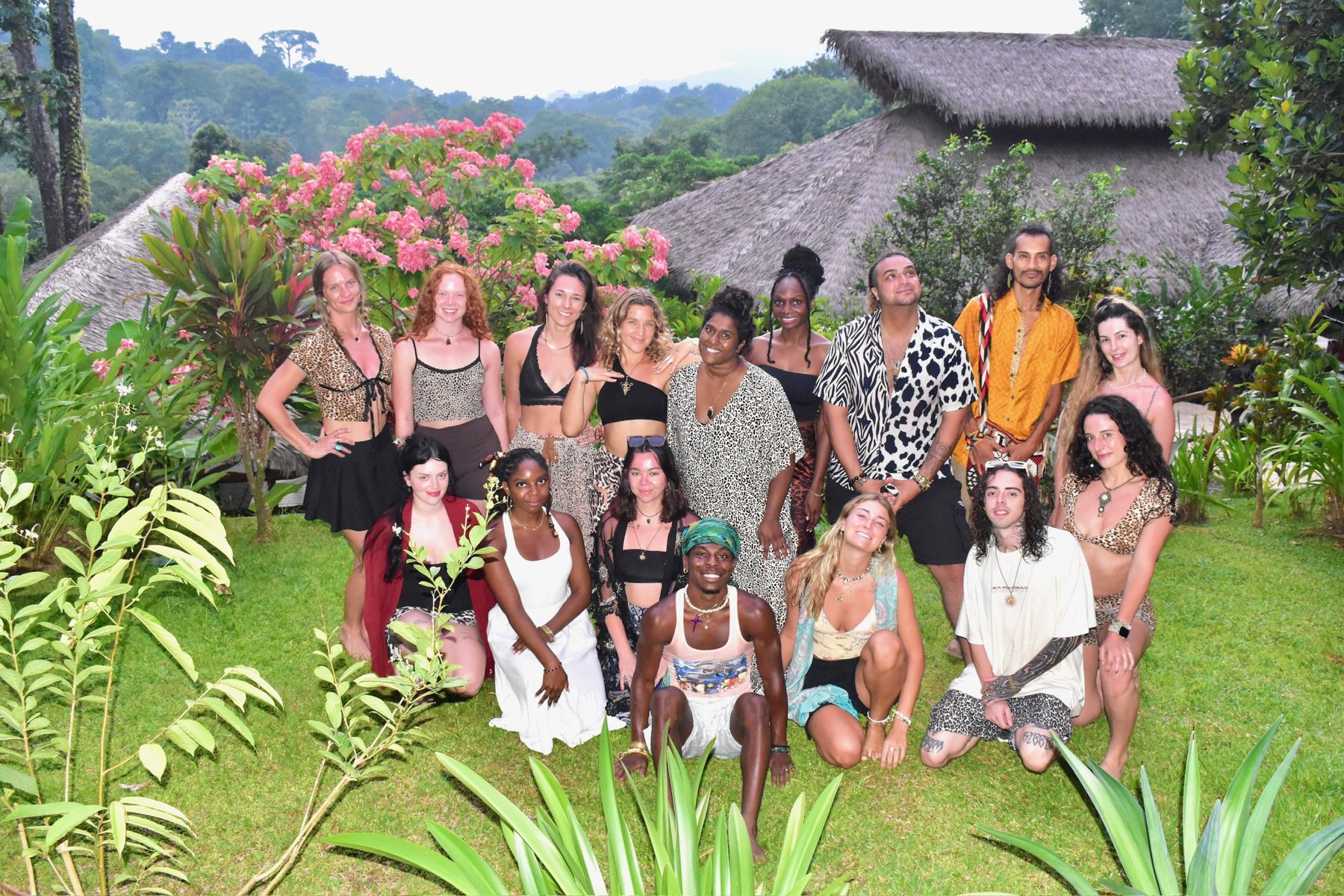 The whole retreat crew together on the lawn at Selva Armonia
