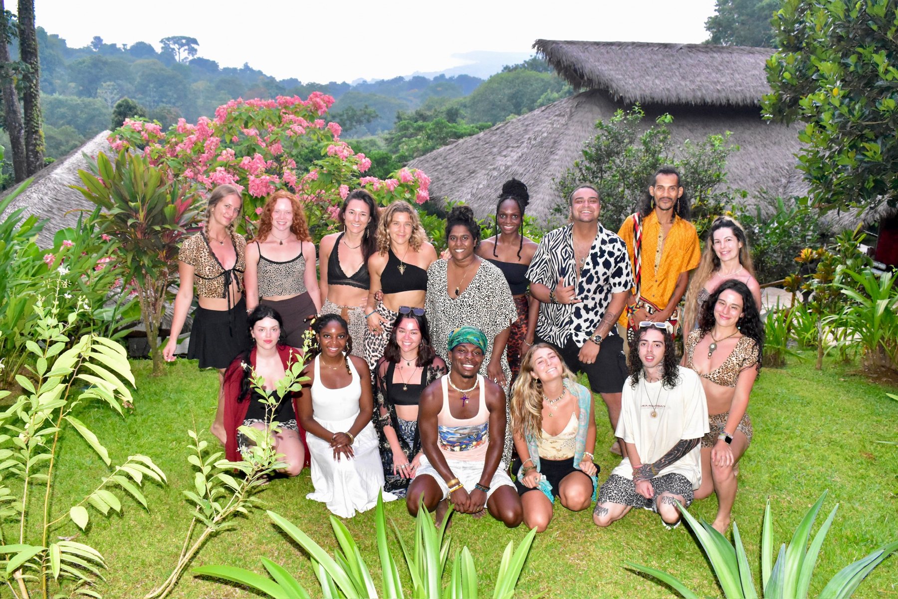 The whole retreat crew together on the lawn at Selva Armonia