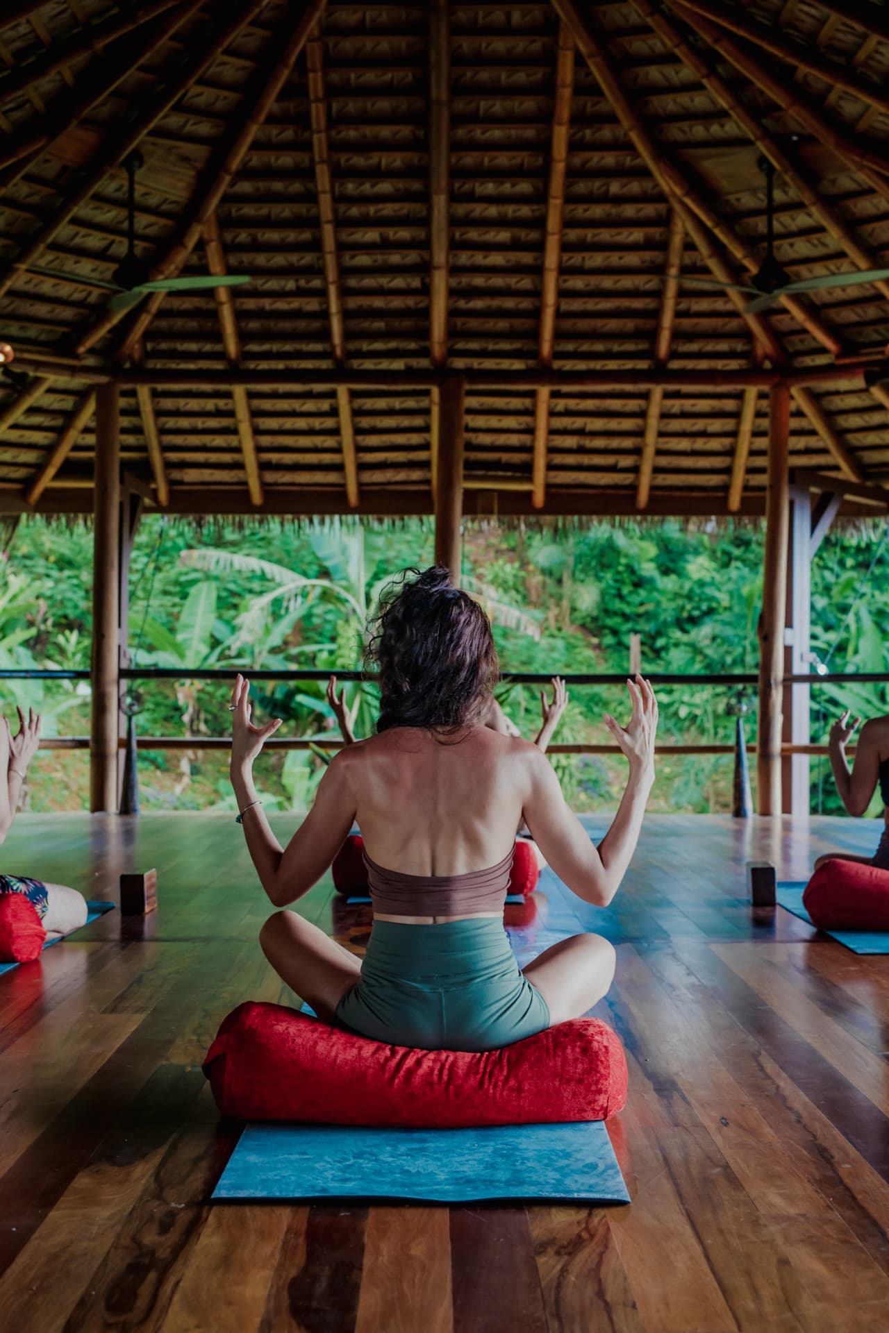A quiet meditation platform above the jungle canopy