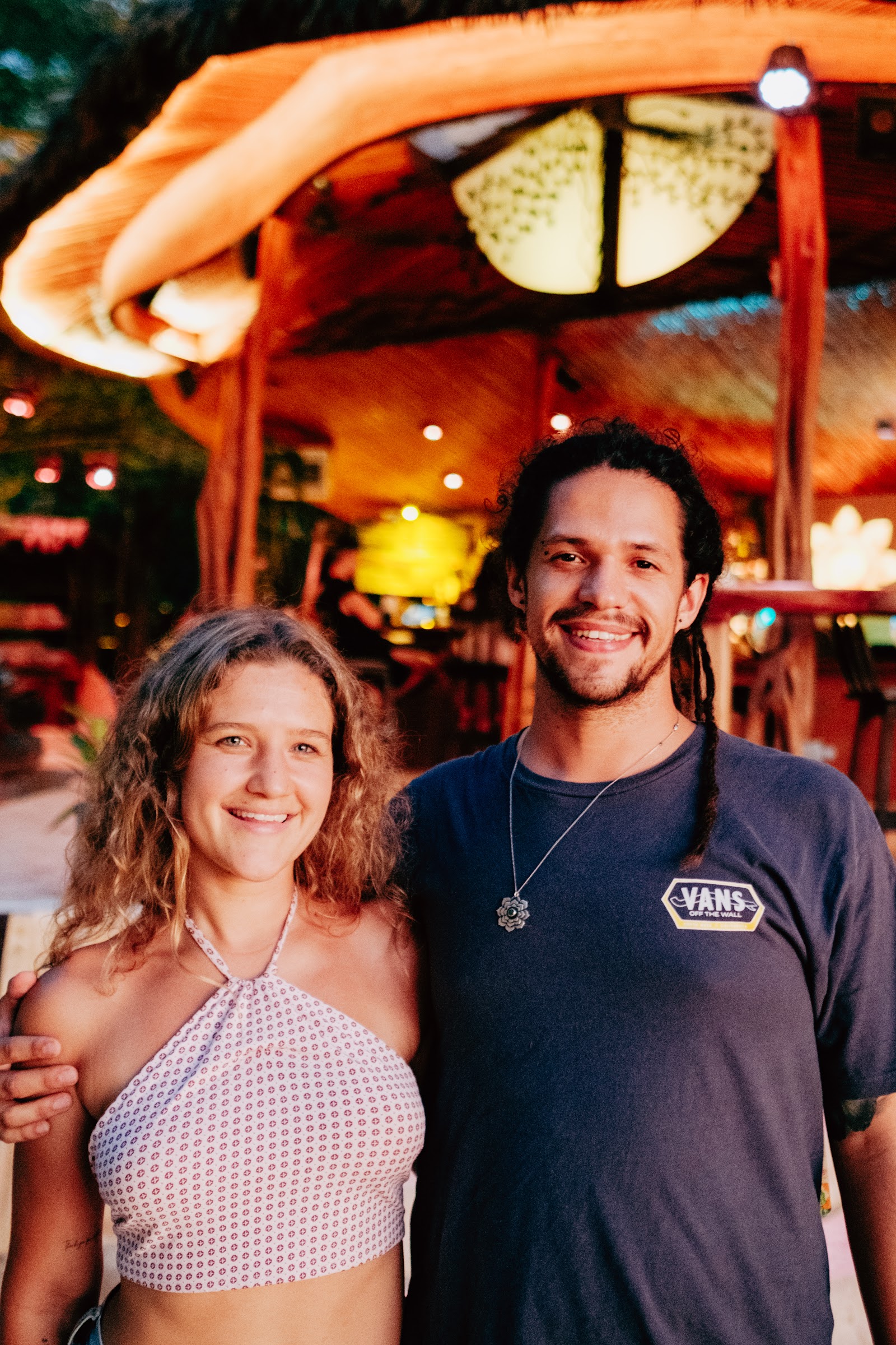 Couple at the lodge on a warm jungle night