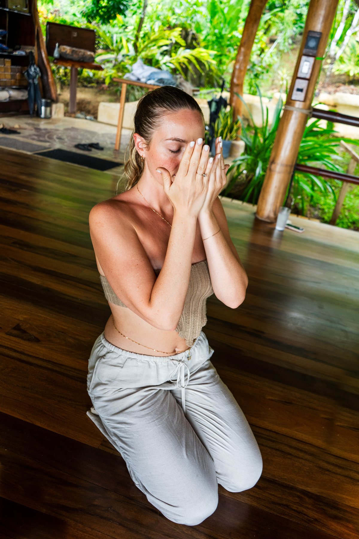 A quiet moment of prayer and practice in the shala